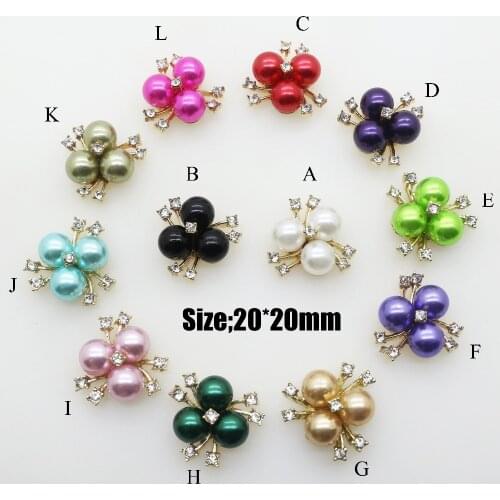 Wholesale 100pcs Features Colorful Flower core Rhinestone Pearl Buttons for alloy crystal brooch DIY manual Embellishment button