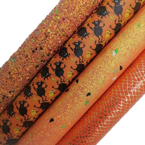 Orange Glitter leather, Monsters Printed synthetic leather, Snake Faux Leather Sheets For Bow A4 21x29CM Twinkling Ming KM642