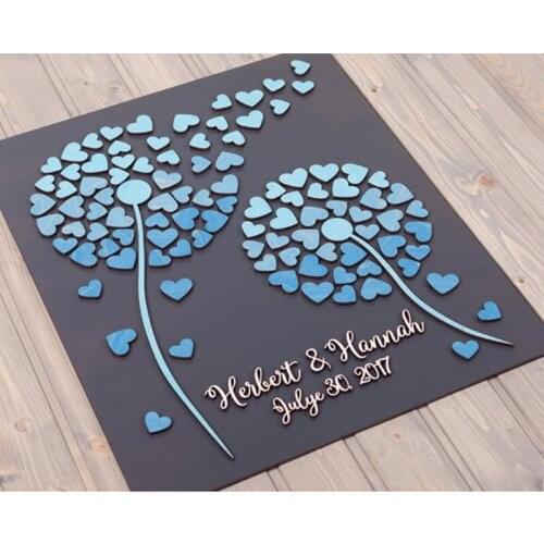 Personalized 3D Wedding Guest Book with Dandelion, Custom Rustic Mr. and Mrs. Wedding Guest Book for Wedding Decor, Wedding Gift