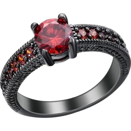 Supply Four-Claw Ring Explosion Black Gold Red Zircon Ring Temperament Accessories Charm Jewelry