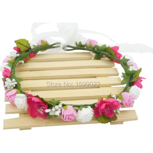 Handcrafted Flower Girl Head Garland Cute Rose Headband Woman Summer Hot Pink Wedding Hair Accessory Fuschia Party Decorations