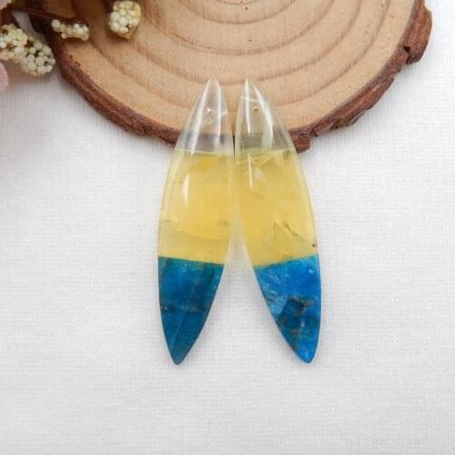 Natural Gemstone Prehnite,Yellow Opal With Blue Apatite Crystal gemstone beads Intarsia earrings earring Set 45x11x4mm,6.1g