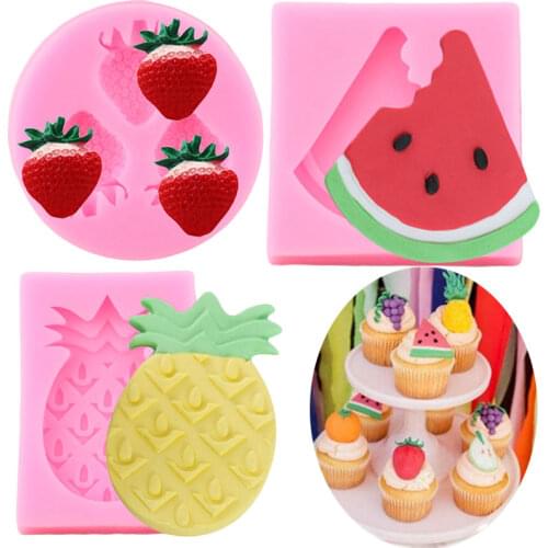 Fruit Pineapple Grape Strawberry Silicone Mold Cupcake Topper Fondant Cake Decorating Tools Candy Clay Chocolate Gumpaste Moulds