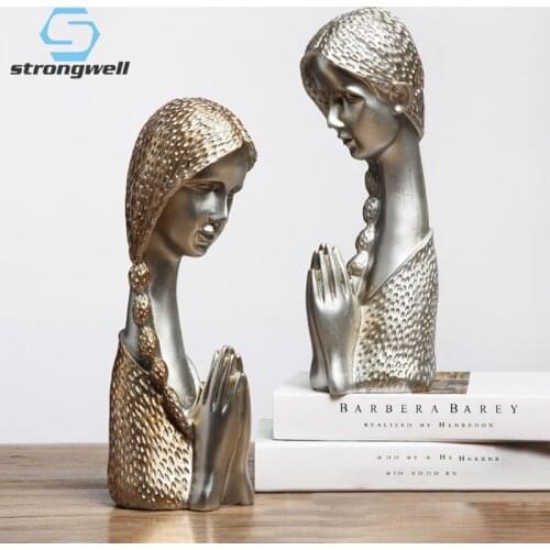 Strongwell European Praying Girl Character Sculpture Abstract Statue Resin Figures Craft Art Ornament Home Decor Wedding Gifts