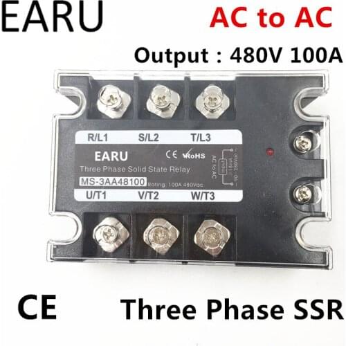TSR-100AA SSR-100AA Three Phase Solid State Relay AC90-280V Input Control AC 30~480V Output Load 100A 3 Phase SSR Power AA48100