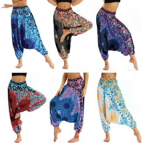 Women Casual Harem Pants 2021 Autumn Retro Flower Print Y2k High Waist Irregular Loose Pants Womens Sweat Pants Joggers Bloomers