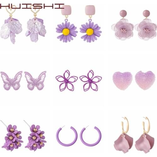 HUISHI Women Earrings 2020 Flower Purple Styles New Fashion Simple Petal Love Star Geometric Long Drop Earrings Circle Jewelry