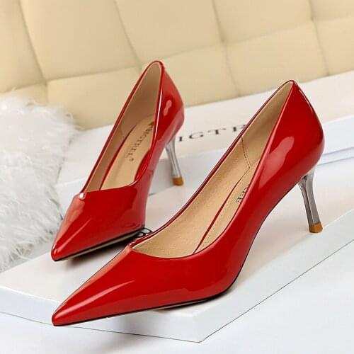 5/9.5cm Heels Women Shoes Pointed Toe Thin Heel Pumps Fashion Patent Leather Woman Office Shoes Shallow Wedding Sexy Party Shoes