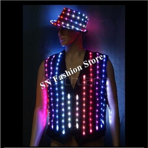 TC-145 Full color LED colorful light costumes disco suit wear ballroom dance dj programmable dance jacket bar party clothe robot