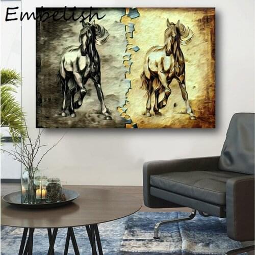 1 Pieces Quality HD Print On Canvas Oil Paintings For Living Room Black And Golden Horse Animals Wall Posters Home Decor Poster