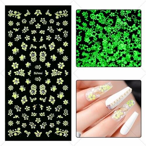 1Pcs Nail Art Luminous Sticker 3D Diamond Flower Butterfly Leaf Sparkle In The Dark DIY Nail Art Decoration Individual Package