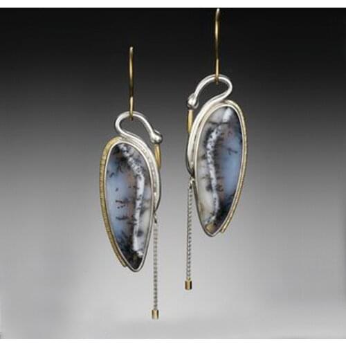 2020 Retro Style Jewelry Personalized Lady Dangle Earrings for Women Vintage Bird Flowers Semi-precious Stones Pendant Earrings