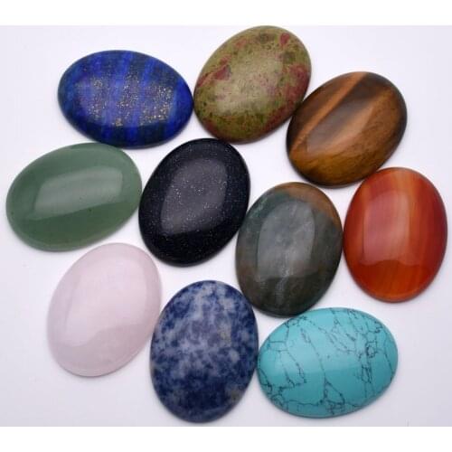 Fashion 12pcs natural stone beads for Jewelry making oval cabochon 30x40MM no hloe charm mixed ring accessories Free shipping