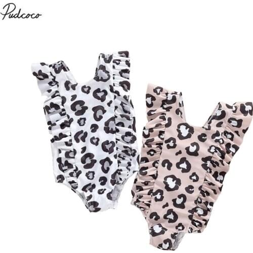 2020 Summer kids Baby Girls Swimsuit 0-5Y Toddler Ruffle Leopard Swimming One Piece Swimwear Tankini Beachwear Bathing Suit