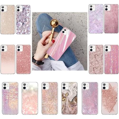 Pink Rose Gold Glitter Marble Aesthetic Diamond Pearl Phone Case For iPhone 12 11Pro XS MAX XR 7 8 6 Plus 5 5S SE 12 mini SE2