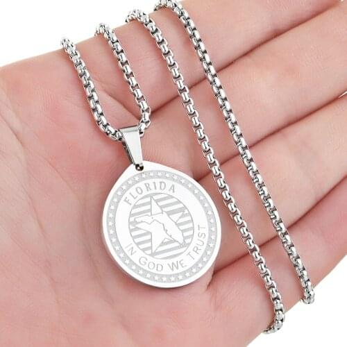 Cxwind Stainless Steel American States Collection Star Pendant Choker Necklaces For Women Girl Florida Charm Choker Jewelry Gift