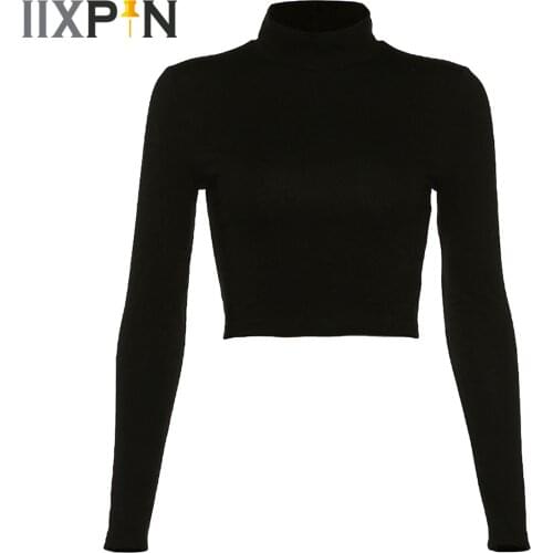 Sexy Women Open Back T-shirt Femme Long Sleeve Slim Tops High Neck Backless Criss Cross Crop Top Cropped Femme Casual Tshirt