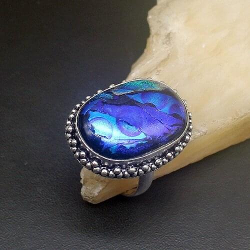 Hermosa Jewelry Solitaire Unique New Dichroic Glass Silver Color Wedding Charms Band Ring For Women Men Size 9.5 FQ147