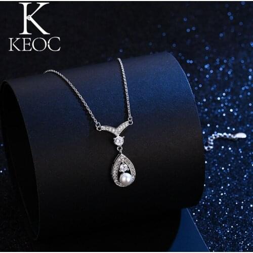 Keoc New Zircon Pearl Drop Pendant Necklaces for Women Wedding Bride Luxury Jewelry Pearl Necklace