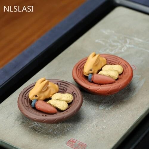 Chinese Purple Clay Tea pet Rabbit Model Statue Handmade Tea Ceremony Accessories Creativity Car Countertops Decor Crafts