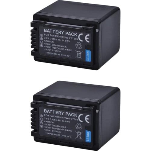 2x 3900mAh VW-VBT380 VBT380 VBT190 Li-ion Battery for Panasonic HC-V110, HC-V130, HC-V160, HC-V180, HC-V201, HC-V250, HC-V260