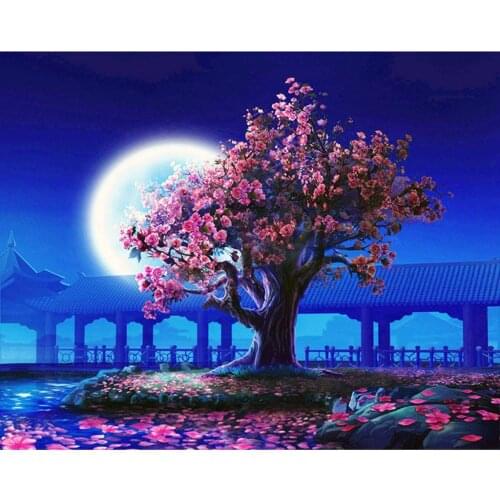 Moon Tree Coloring Paint By Digital Home Decors Oil Picture By Number Set For Kids Adults Beginner Without Frame peinture numero