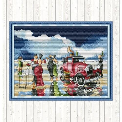 Joy Sunday Beach Ball Cross Stitch Sets for Embroidery Cross Stitch 14CT 11CT Printed Canvas Counted Aida Fabric for Needlework