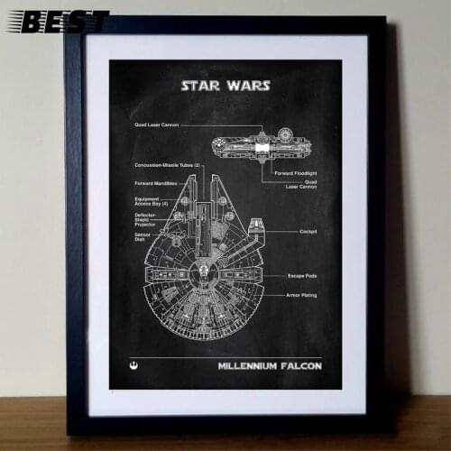 Sci-Fi Spacecraft Poster Blueprint Drawing Wall Art Print Canvas Painting Wall Pictures Boys Room Decor Gift Him