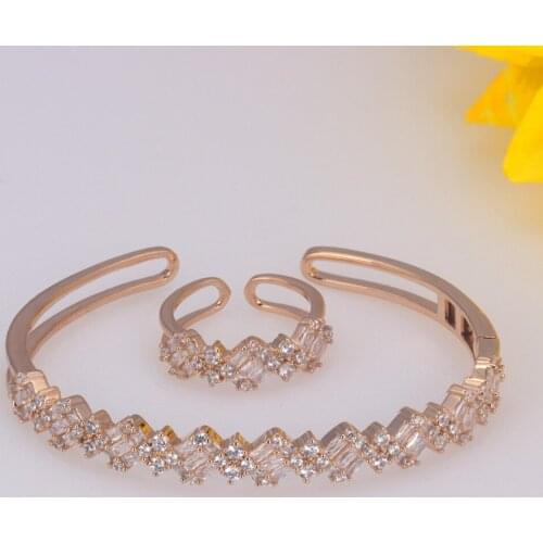 Bride Talk Beautiful Dubai 2 Pcs Jewelry Sets Micro Paved Baguette Cubic Zirconia Bangle Ring Sets Womens Wedding Accessories