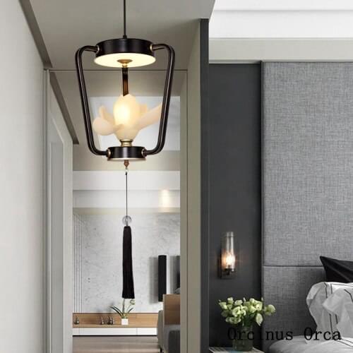 New Chinese Restaurant Lotus Chandelier Cafe Modern Creative Single-Head LED Pink Flower Chandelier free shipping