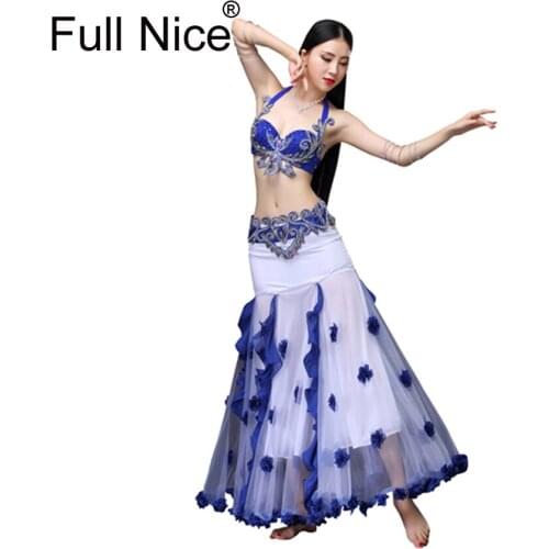 New Performance Dancewear Bellydance Clothes Professional Women Egyptian Belly Dance Bra Belt Skirt Oriental Beaded Belly Dance