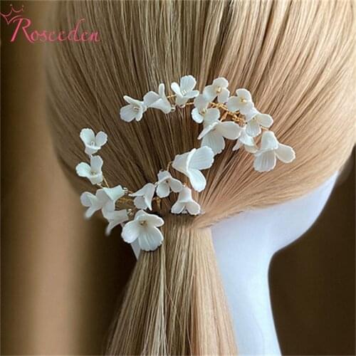 New Handmade Gold Porcelain Wedding Hair Combs Crystal Rhinestone Bridal Hair Pin Headpiece Bride Hair Accessories RE4275