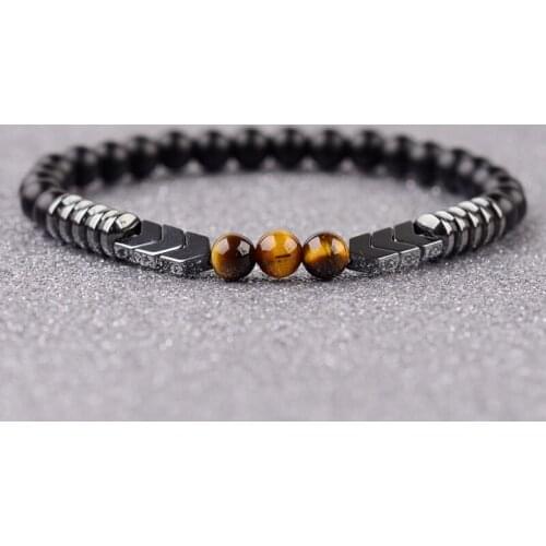 DOUVEI 2019 Charm Men Black Matte Stone Arrow Shape Hematite Beaded Bracelet Tiger Eye Bracelets&Bangles Women Pulseras AB352