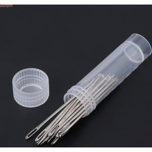 OOTDTY 20pcs Large-eye Stainless Steel Yarn Knitting Cross Stitch Needles Sewing Tools