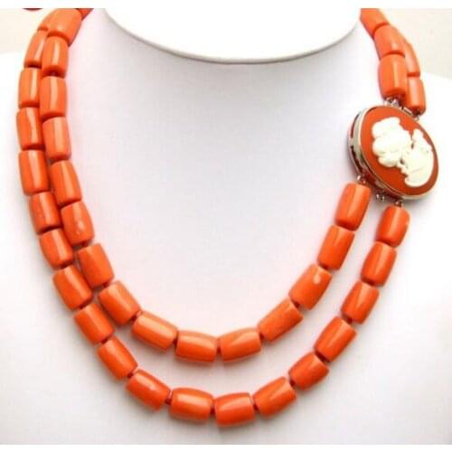 Orange 10-12mm Thick Slice NATURAL Coral 2 Strands 18" Choker Necklace for Women