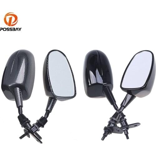 POSSBAY A Pair 6MM Thread Black Motorbike Mirrors Carbon Fiber Custom Bike Rearview Side Universal for Harley Cruiser Chopper