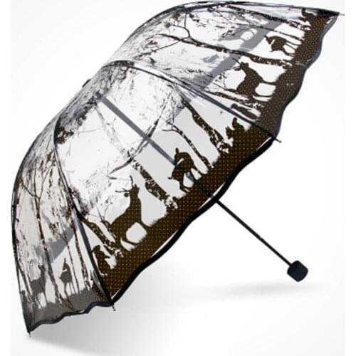 Personality Thickening Parapluie 3 Fold Transparent Princess Umbrella Romantic Rose PVC Clear Umbrellas Valentines Day Gifts