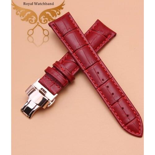 14mm 16mm 18mm 20mm 22mm Rose Gold Butterfly Buckle Red Genuine Leather Watch Band Bracelet Strap For Mens Ladies