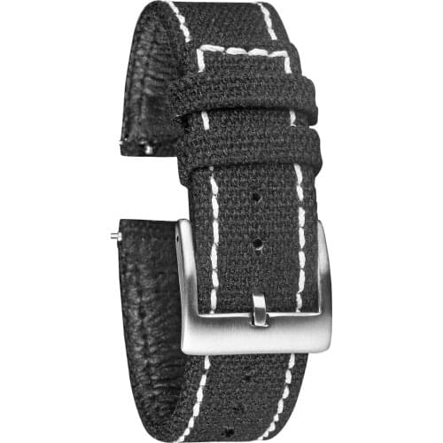 Hemsut Canvas Watch Bands Quick Release Black White Stitches Two Pieces Fabric Watch Straps Heavy Duty Buckle 18mm 20mm 22mm