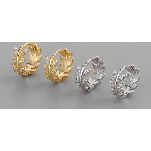 925 Sterling Silver Zircon Leaf Piercing Stud Earrings For Women Girls Charms Simple Party Jewelry Gifts eh1377