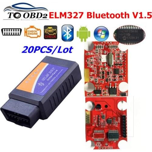 20pcs/Lot ELM327 Bluetooth V1.5 OBD2 CAN-BUS Scanner Tool Supports All OBD2 Protocols ELM 327 1.5 Bluetooth PIC18F25K80 Chip