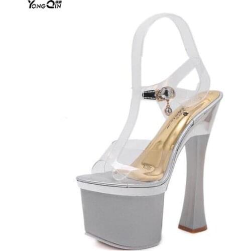 Super high heel thick sandals platform sexy peep toe nightclub transparent crystal sandal shoes