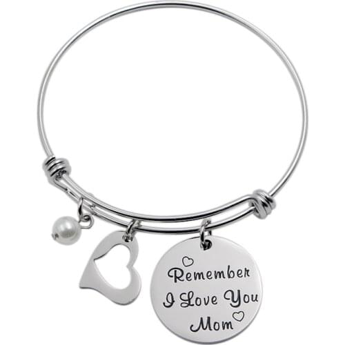VILLWICE expandable Stainless Steel Heart Charm Bangle Bracelet Remember I Love You Mom Mothers Day Jewelry Festival Gift