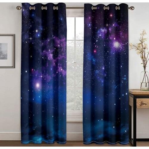 Star Galaxy Curtain Star 3D Printing Simple Decoration Living Room Adult Children Home Waterproof Material Curtain with Hook