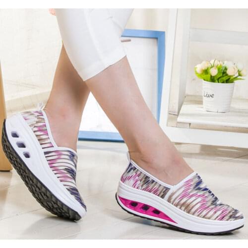Breathable Net Yarn Casual Sneakers Colorful Striped Plataforma Thick Bottom Women Vulcanize Shoes Striped
