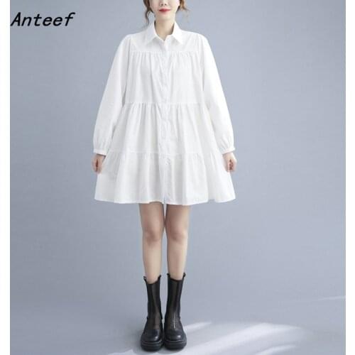Long sleeve cotton vintage dresses for women casual loose mini short summer spring autumn shirt dress elegant clothing 2021