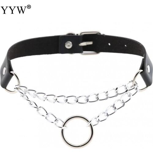 YYW Harajuku Punk Choker Women Girls PU Leather Chocker Dark Gothic Circle Chain Choker Collar Emo Kawaii Witch Jewelry Fashion
