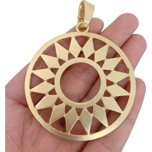 1 x Matt Gold Large Boho Hollow Flower Round Charms Pendants for Necklace Jewelry Making Findings Accessories 77x59mm