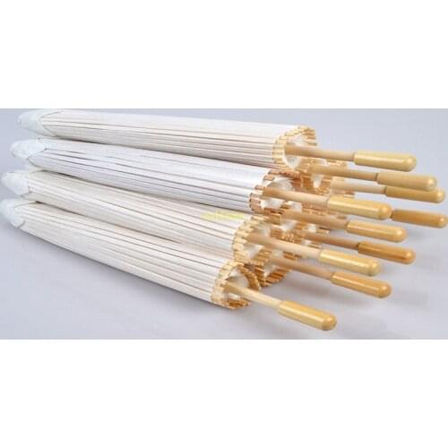 20pcs/lot 20cm/30cm/40cm/60cm diameter Bamboo Wedding Umbrella Parasol White Paper Long Handle Wedding Favor Parasol