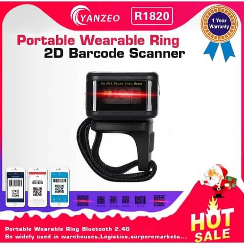 2021 Yanzeo R1820 Lightweight Portable Bluetooth Barcode Scanner Wearable Ring Wireless Finger Mini QR 2D Bar Code Scanner